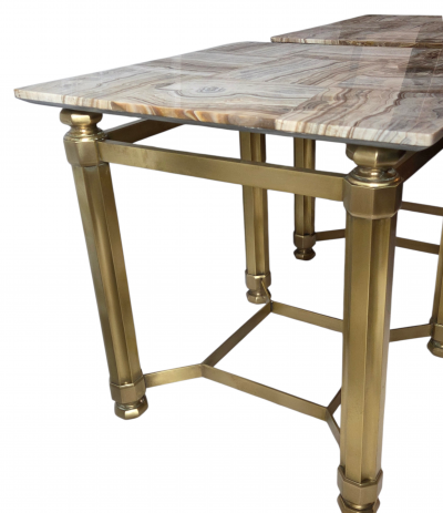  Italian Workshop Pair of Italian Solid Brass Side Tables with Onyx Tops 1970s