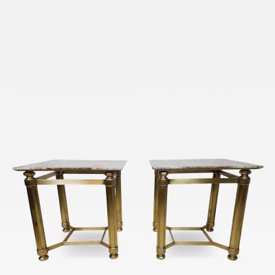  Italian Workshop Pair of Italian Solid Brass Side Tables with Onyx Tops 1970s