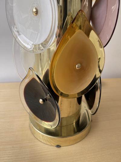  Italian workshop Contemporary Pair of Brass Murano Glass Flame Lamps Italy