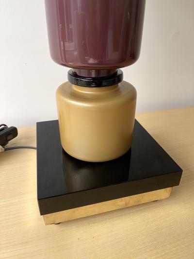  Italian workshop Contemporary Pair of Brass Murano Glass Totem Lamps Italy