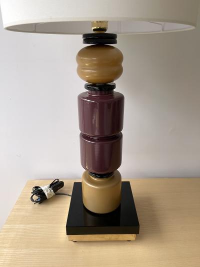  Italian workshop Contemporary Pair of Brass Murano Glass Totem Lamps Italy