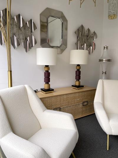  Italian workshop Contemporary Pair of Brass Murano Glass Totem Lamps Italy