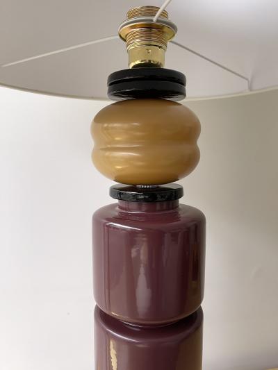  Italian workshop Contemporary Pair of Brass Murano Glass Totem Lamps Italy