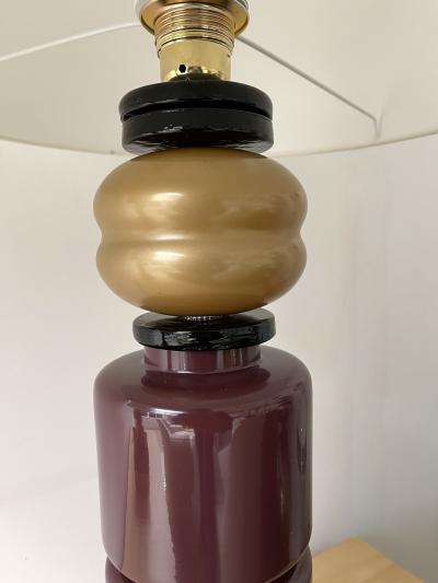  Italian workshop Contemporary Pair of Brass Murano Glass Totem Lamps Italy