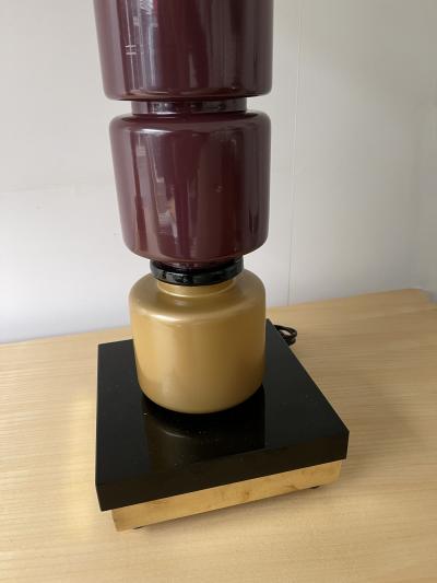  Italian workshop Contemporary Pair of Brass Murano Glass Totem Lamps Italy