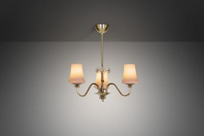  Itsu Brass Chandelier with Floral Details by Itsu Finland ca 1950s