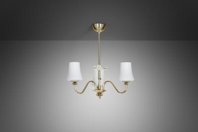  Itsu Brass Chandelier with Floral Details by Itsu Finland ca 1950s