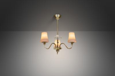  Itsu Brass Chandelier with Floral Details by Itsu Finland ca 1950s