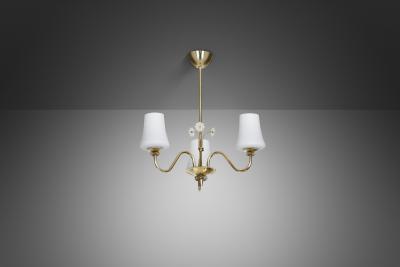 Itsu Brass Chandelier with Floral Details by Itsu Finland ca 1950s