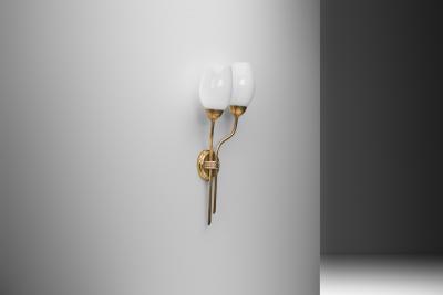  Itsu Brass and Opal Glass Wall Lamp by Itsu Finland Mid 20th Century