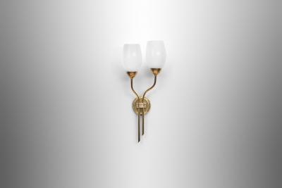  Itsu Brass and Opal Glass Wall Lamp by Itsu Finland Mid 20th Century
