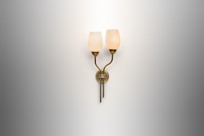  Itsu Brass and Opal Glass Wall Lamp by Itsu Finland Mid 20th Century