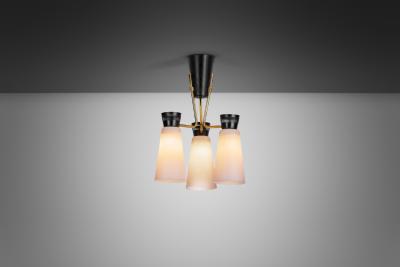  Itsu ER 112 3 Chandelier in Brass and Opal Glass for Itsu Finland Mid 20th Century
