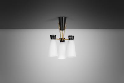  Itsu ER 112 3 Chandelier in Brass and Opal Glass for Itsu Finland Mid 20th Century
