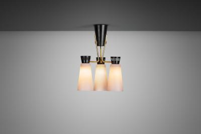  Itsu ER 112 3 Chandelier in Brass and Opal Glass for Itsu Finland Mid 20th Century