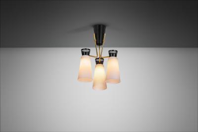  Itsu ER 112 3 Chandelier in Brass and Opal Glass for Itsu Finland Mid 20th Century