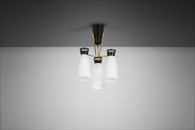  Itsu ER 112 3 Chandelier in Brass and Opal Glass for Itsu Finland Mid 20th Century