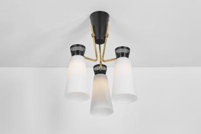  Itsu ER 112 3 Chandelier in Brass and Opal Glass for Itsu Finland Mid 20th Century