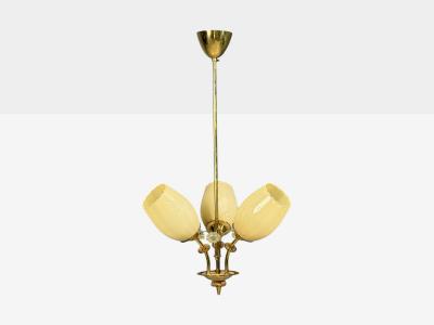  Itsu Itsu Finnish Modern Snowflake Chandelier Brass Glass Finland 1950s