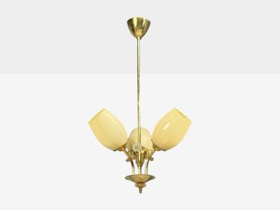  Itsu Itsu Finnish Modern Snowflake Chandelier Brass Glass Finland 1950s