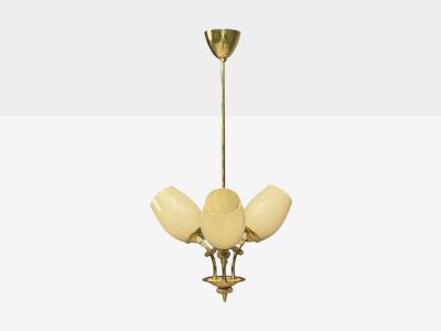  Itsu Itsu Finnish Modern Snowflake Chandelier Brass Glass Finland 1950s