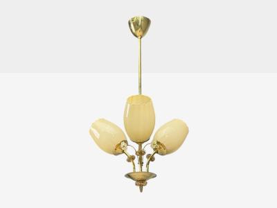  Itsu Itsu Finnish Modern Snowflake Chandelier Brass Glass Finland 1950s