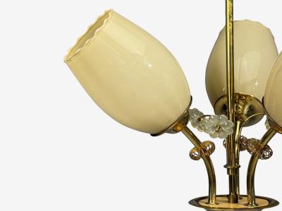  Itsu Itsu Finnish Modern Snowflake Chandelier Brass Glass Finland 1950s