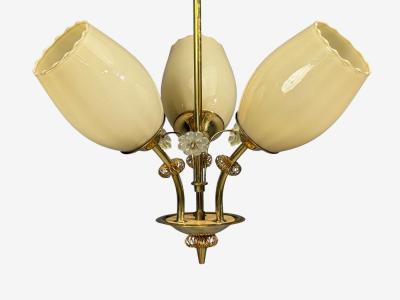  Itsu Itsu Finnish Modern Snowflake Chandelier Brass Glass Finland 1950s