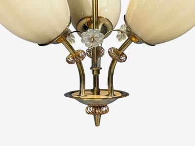  Itsu Itsu Finnish Modern Snowflake Chandelier Brass Glass Finland 1950s