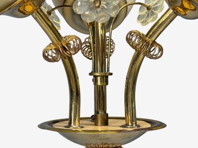  Itsu Itsu Finnish Modern Snowflake Chandelier Brass Glass Finland 1950s
