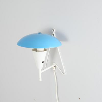  Itsu Mid Century Full Brass Wall Table Lamp Model EV 57 in Blue White Itsu 1950s