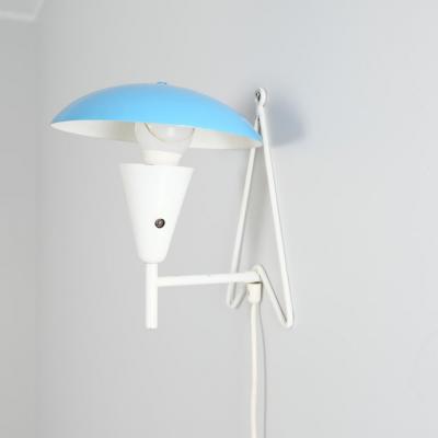  Itsu Mid Century Full Brass Wall Table Lamp Model EV 57 in Blue White Itsu 1950s