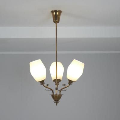  Itsu Mid Century Itsu Ceiling Lamp Model ER 110 3 in Brass Glass Finland 1950s