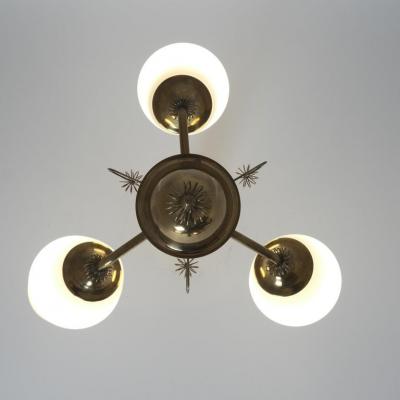  Itsu Mid Century Itsu Ceiling Lamp Model ER 110 3 in Brass Glass Finland 1950s