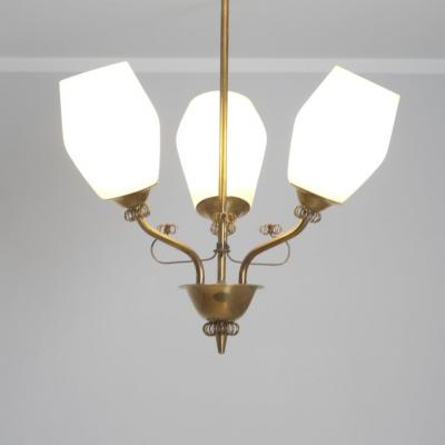  Itsu Mid Century Itsu Ceiling Lamp Model ER 110 3 in Brass Glass Finland 1950s