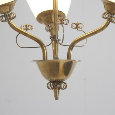  Itsu Mid Century Itsu Ceiling Lamp Model ER 110 3 in Brass Glass Finland 1950s