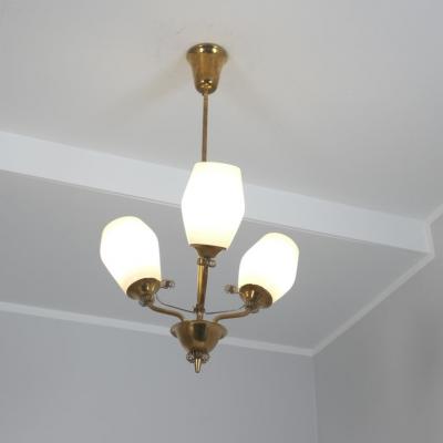  Itsu Mid Century Itsu Ceiling Lamp Model ER 110 3 in Brass Glass Finland 1950s