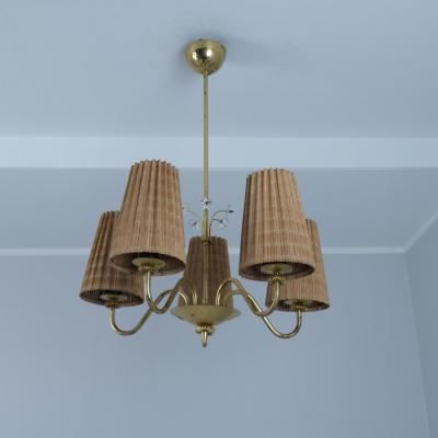  Itsu Mid Century Itsu Ceiling Lamp Model ER 5203 5 in Brass Rattan Finland 1950s