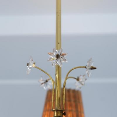  Itsu Mid Century Itsu Ceiling Lamp Model ER 5203 5 in Brass Rattan Finland 1950s