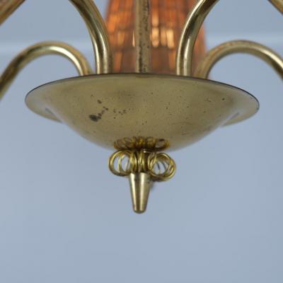  Itsu Mid Century Itsu Ceiling Lamp Model ER 5203 5 in Brass Rattan Finland 1950s