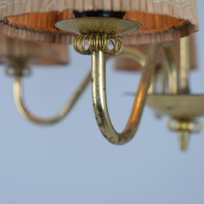  Itsu Mid Century Itsu Ceiling Lamp Model ER 5203 5 in Brass Rattan Finland 1950s
