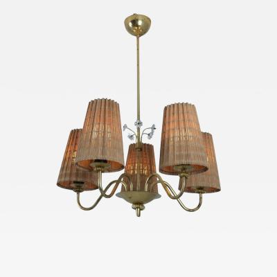  Itsu Mid Century Itsu Ceiling Lamp Model ER 5203 5 in Brass Rattan Finland 1950s
