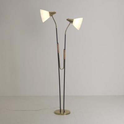  Itsu Mid Century Modern Floor Lamp Model EN 31 Brass Leather Glass Itsu 1950s