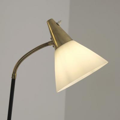  Itsu Mid Century Modern Floor Lamp Model EN 31 Brass Leather Glass Itsu 1950s