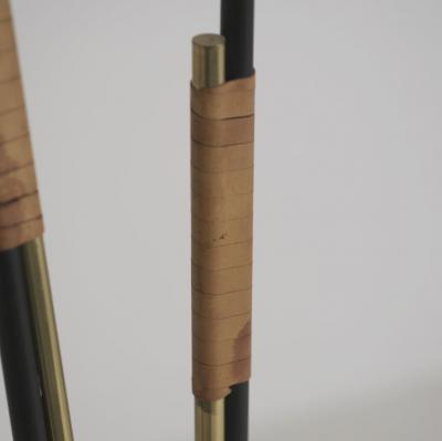  Itsu Mid Century Modern Floor Lamp Model EN 31 Brass Leather Glass Itsu 1950s