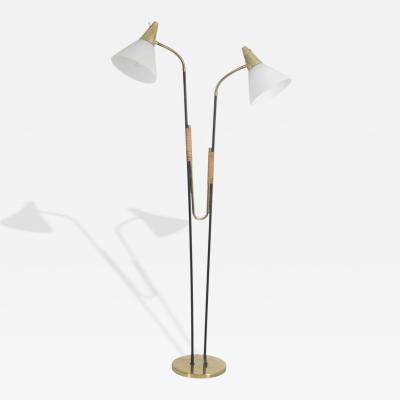  Itsu Mid Century Modern Floor Lamp Model EN 31 Brass Leather Glass Itsu 1950s