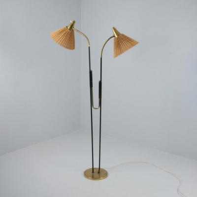  Itsu Mid Century Modern Floor Lamp Model No EN 31 with Rattan Shades Itsu 1950s