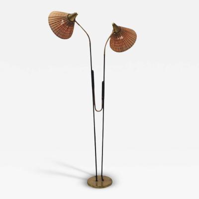  Itsu Mid Century Modern Floor Lamp Model No EN 31 with Rattan Shades Itsu 1950s