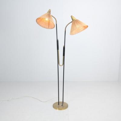  Itsu Mid Century Modern Floor Lamp Model No EN 31 with Rattan Shades Itsu 1950s