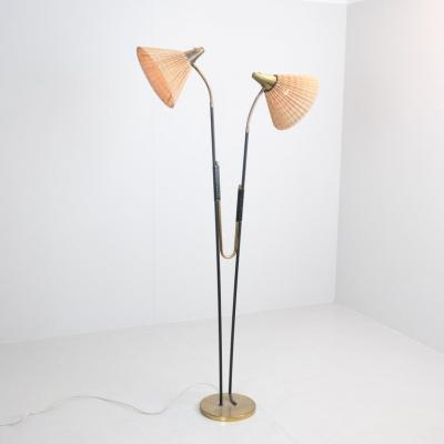 Itsu Mid Century Modern Floor Lamp Model No EN 31 with Rattan Shades Itsu 1950s